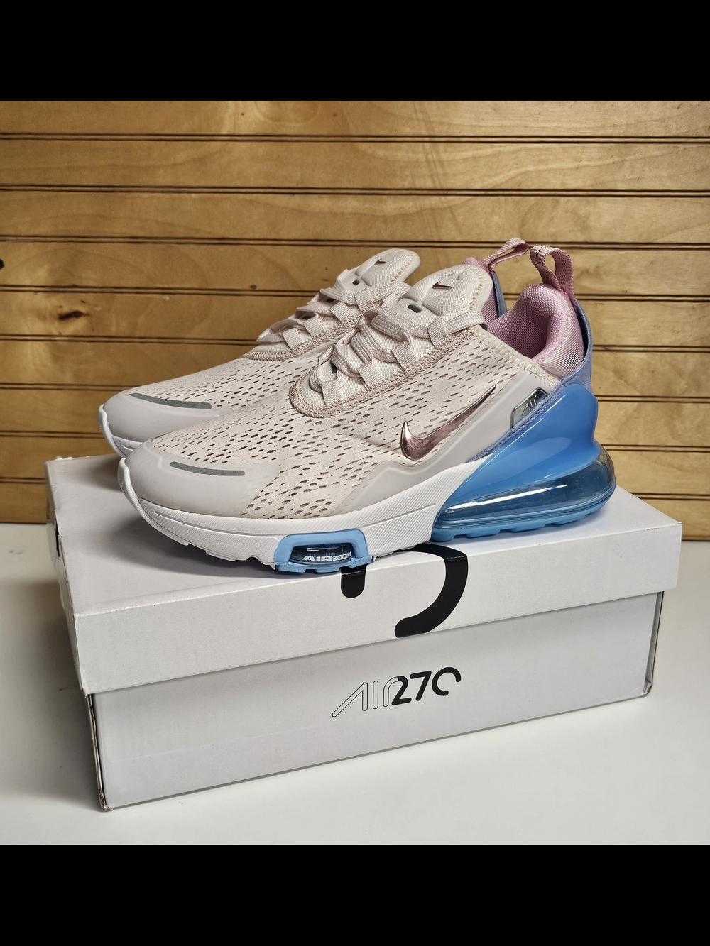 Nike Air Max 270 Women's Running Shoe - Light Pink/Blue New Size 7
